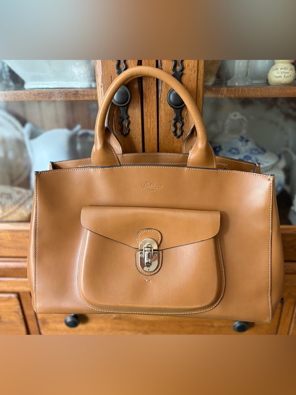 Boldrini Selleria Art 7198 Cognac Leather Structured Handbag Luxury Italy EUC